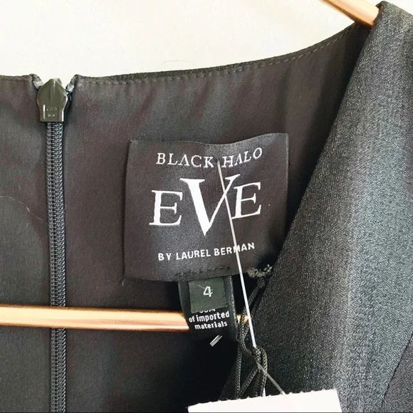 Black Halo Eve Black Puff Sleeve Cocktail Dress Bow Detail 80s Vintage Inspired - Picture 10 of 14